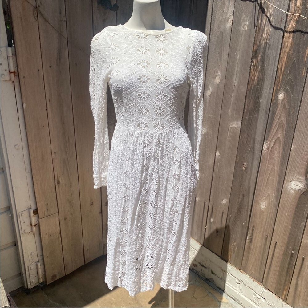 Zara Embroidered Mesh Boho midi Long Sleeve Dress size small